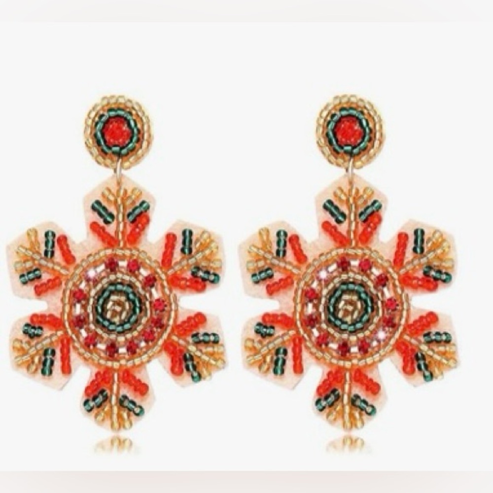 Snowflake Earrings Colorful Beaded NEW